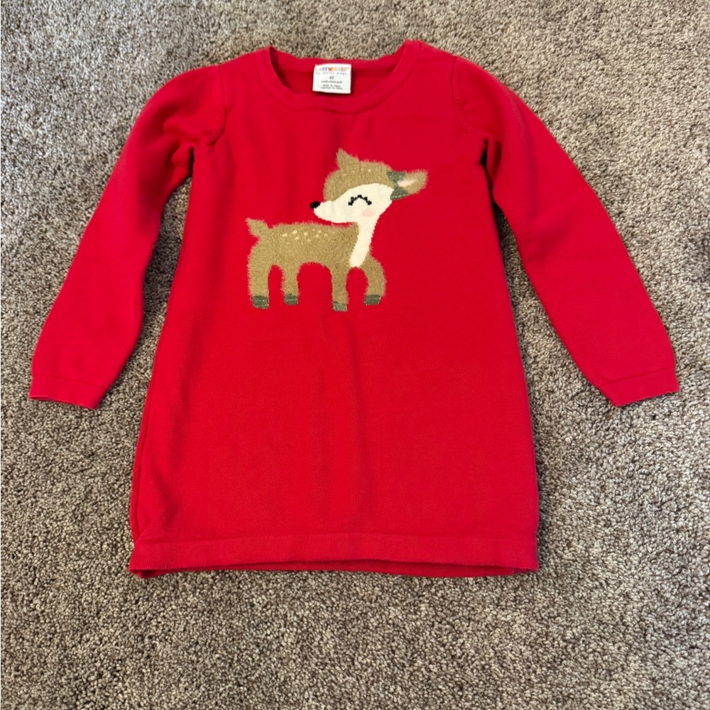 Charlie Paige Red Kids Dress with Deer Design